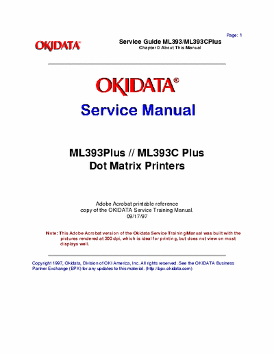 Oki ML393Plus, ML393C Plus Series Okidata - ML393Plus, ML393C Plus Series Service Manual